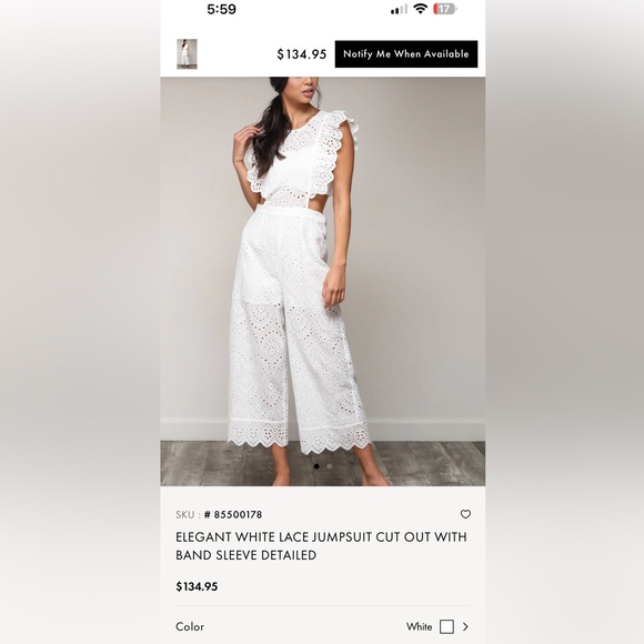 New ELEGANT WHITE LACE JUMPSUIT CUT OUT WITH BAND SLEEVE DETAILED - Picture 3 of 11